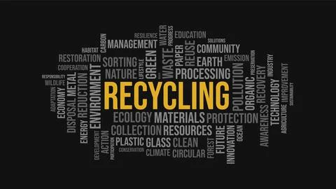 Recycling Word Cloud Typography Vector Design on Black Background 库存插图