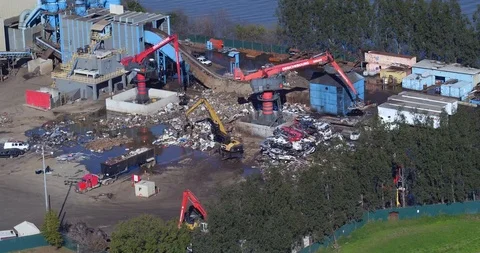 Recycling Yard - Aerial Drone Stock-Footage 124190136