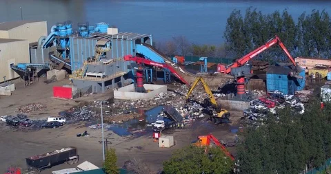 Recycling Yard - Aerial Drone Stock-Footage 124190792
