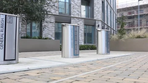 Recyle bins walk by Stock Footage 286752786