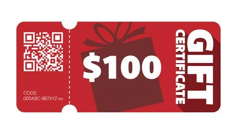 Red 100 dollar gift certificate template isolated on white イラスト素材