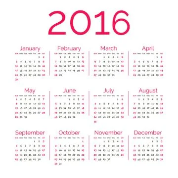 Red 2016 calendar Stock Illustration