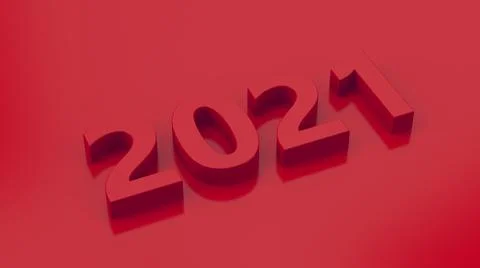 Red 2021 typography design. Abstract illustration, 3d render. Stock Illustration