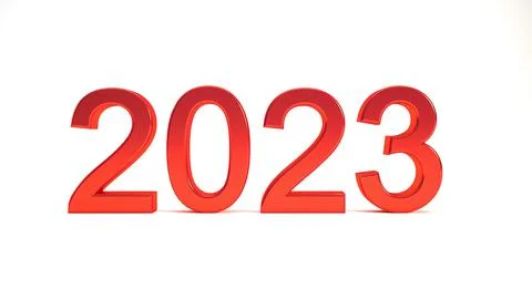 Red 2023 3D text isolated on white background, happy new year backdrop concept Illustrazione stock