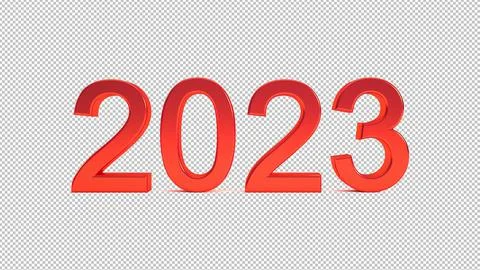 Red 2023 3D text isolated on transparent png background, happy new year backd Stock Illustration