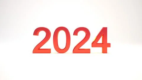 Red 2024 3D text isolated on white background, happy new year backdrop conc.. Illustrazione stock