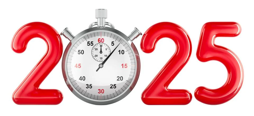 Red 2025 with stopwatch, 3D rendering Stock Illustration