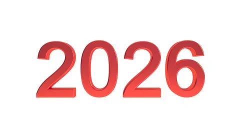 Red 2026 3D text isolated on white background, happy new year backdrop concept Stock Illustration