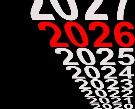 Red 2026 number on abstract black and white timeline. Modern typography desig 스톡 일러스트