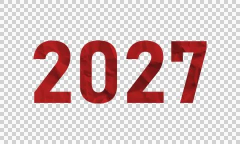Red 2027 text isolated on white background for New Year celebration and bus.. Stock Illustration