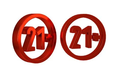 Red 21 plus icon isolated on transparent background. Adults content icon. Stock Illustration
