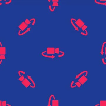 Red 360 degree view icon isolated seamless pattern on blue background. Virtual Stock Illustration