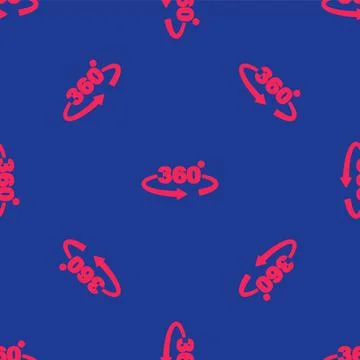 Red 360 degree view icon isolated seamless pattern on blue background. Virtual Stock Illustration