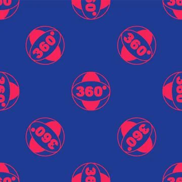 Red 360 degree view icon isolated seamless pattern on blue background. Virtua イラスト素材