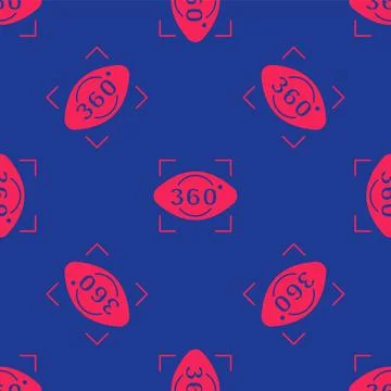Red 360 degree view icon isolated seamless pattern on blue background. Virtual Illustrazione stock