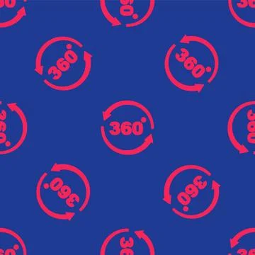 Red 360 degree view icon isolated seamless pattern on blue background. Virtual イラスト素材