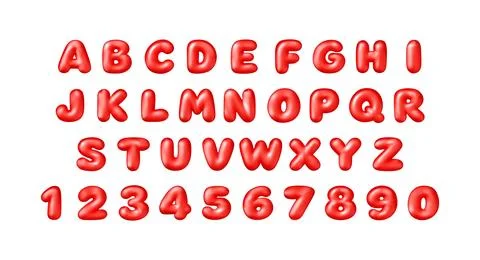 Red 3d alphabet and numbers in bubble lettering Ilustración de archivo
