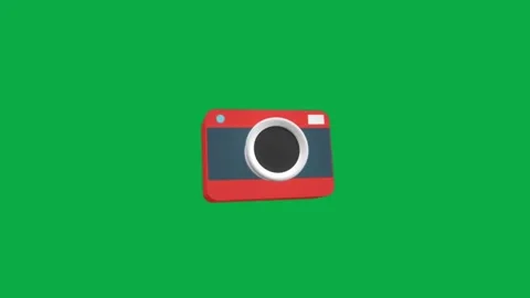 Red 3d animated camera icon rotating on green screen for photography and media Stock Footage 331301272
