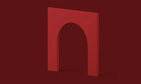 Red 3d archway curved angular construction vertical arc block for presentatio Ilustración de archivo
