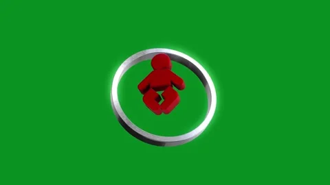 Red 3D baby icon rotating inside silver metallic ring on green screen backg.. Stock Footage 346499258