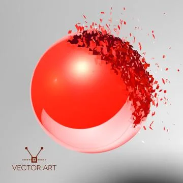 Red 3D ball exploded into pieces Stock Illustration