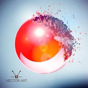 Red 3D ball exploded into pieces Stock Illustration