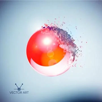 Red 3D ball exploded into pieces Stock Illustration