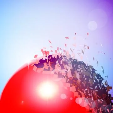 Red 3D ball exploded into pieces Stock Illustration