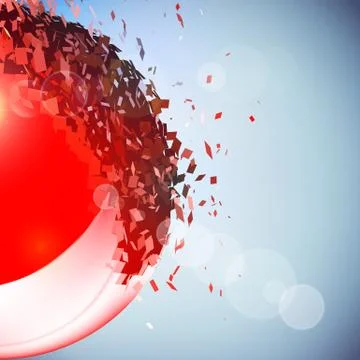 Red 3D ball exploded into pieces Stock Illustration