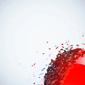 Red 3D ball exploded into pieces Stock Illustration