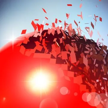 Red 3D ball exploded into pieces Stock Illustration