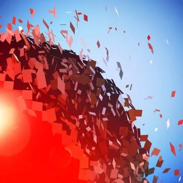 Red 3D ball exploded into pieces Stock Illustration