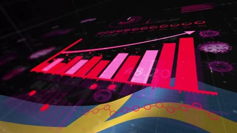 Red 3D bar chart lighting and growing after HUD pulse, arrow rising to show Stock Footage 334810995