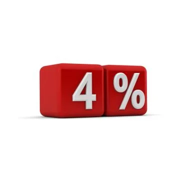 Red 3d block with four percent text Stock Illustration