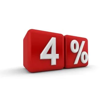 Red 3d block with four percent text Stock Illustration