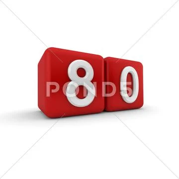 Red 3d block with number eighty Stock Illustration
