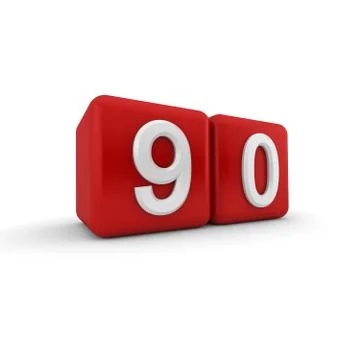 Red 3d block with number ninety Stock Illustration