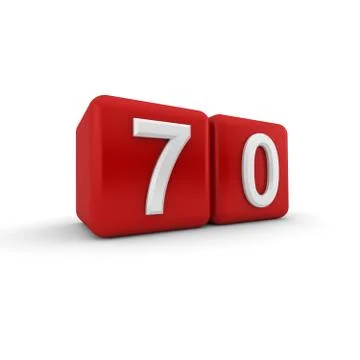 Red 3d block with number seventy Stock Illustration