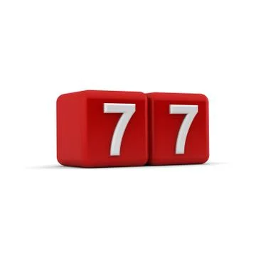 Red 3d block with number seventy seven Stock Illustration