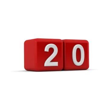 Red 3d block with number twenty Stock Illustration