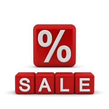 Red 3d block with percentage symbol and sale Stock Illustration