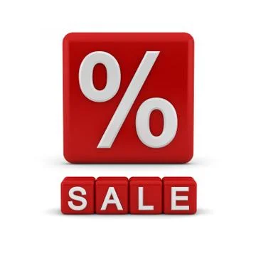 Red 3d block with percentage symbol and sale Stock Illustration