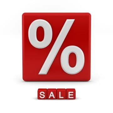 Red 3d block with percentage symbol and sale Stock Illustration