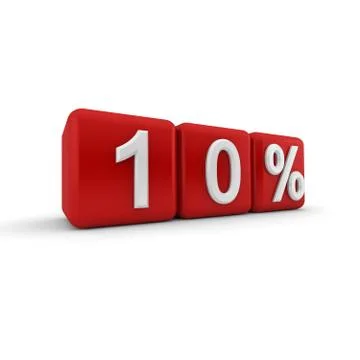Red 3d block with ten percent text Stock Illustration