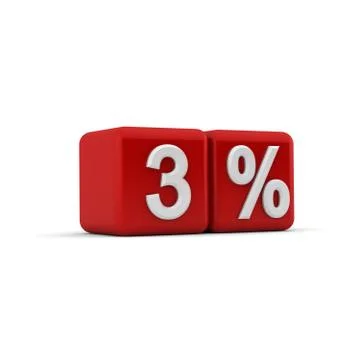 Red 3d block with three percent text Stock Illustration