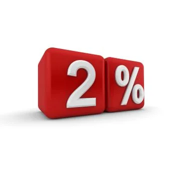 Red 3d block with two percent text Stock Illustration