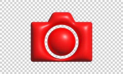 Red 3D camera icon isolated on white background for photography and media c.. Stock Illustration