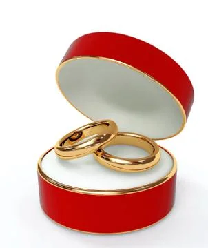 Red 3d casket with two wedding rings Stock Illustration