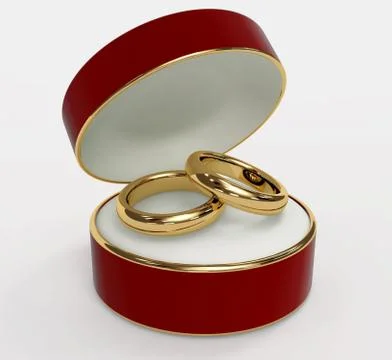 Red 3d casket with two wedding rings Stock Illustration
