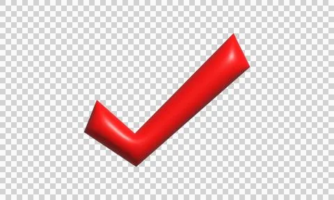 Red 3D check mark icon. Glossy tick symbol for approval and correct choice. Stock Illustration